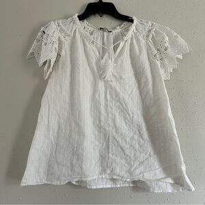 🦋 Hayden Los Angeles White Cream Ruffle Lace Eyelet Sleeve Blouse Boho Large